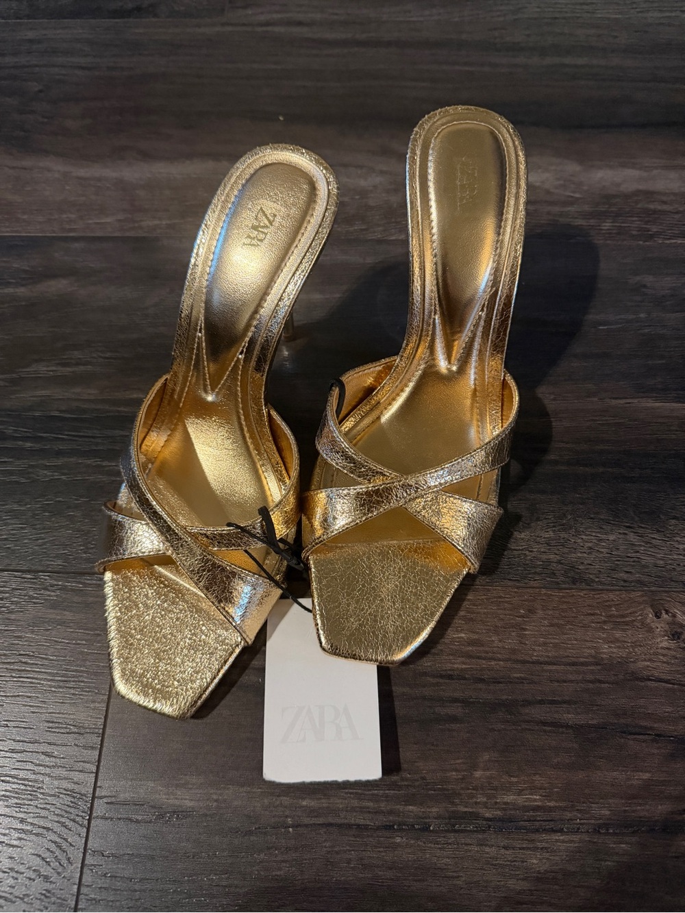 Zara Metallic Gold Strappy Mule Heels